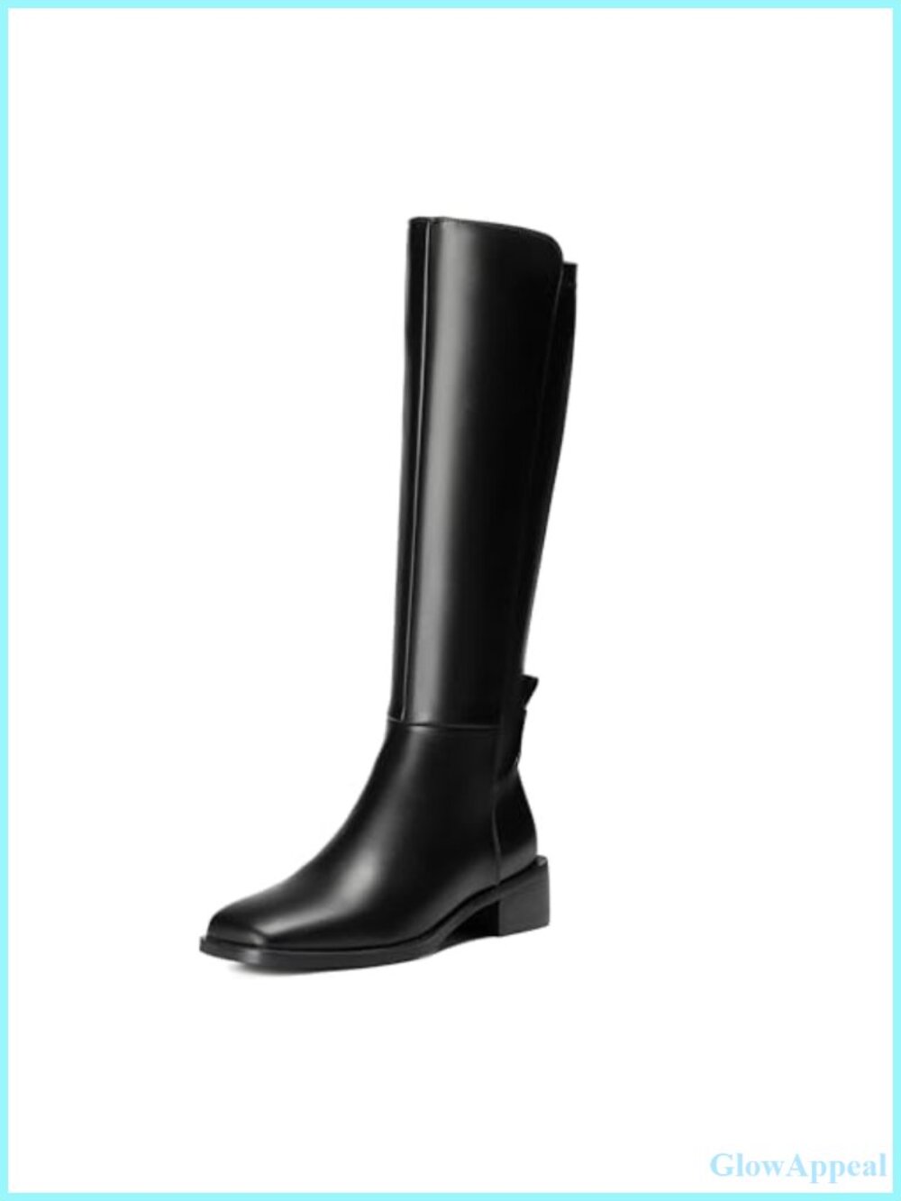 Women's Wide Calf Knee-High Boots Faux Leather Square Toe Block Heel
